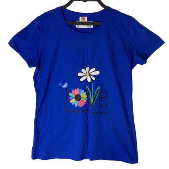 Love Kindergarten Teacher Life Fruit Of The Loom Women’s T-Shirt Blue Size L - Picture 1 of 10